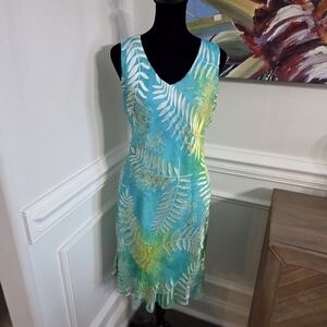 Simply Silk Blend Wearable Art Tropical Summer Fern Burnout Dress Size Medium